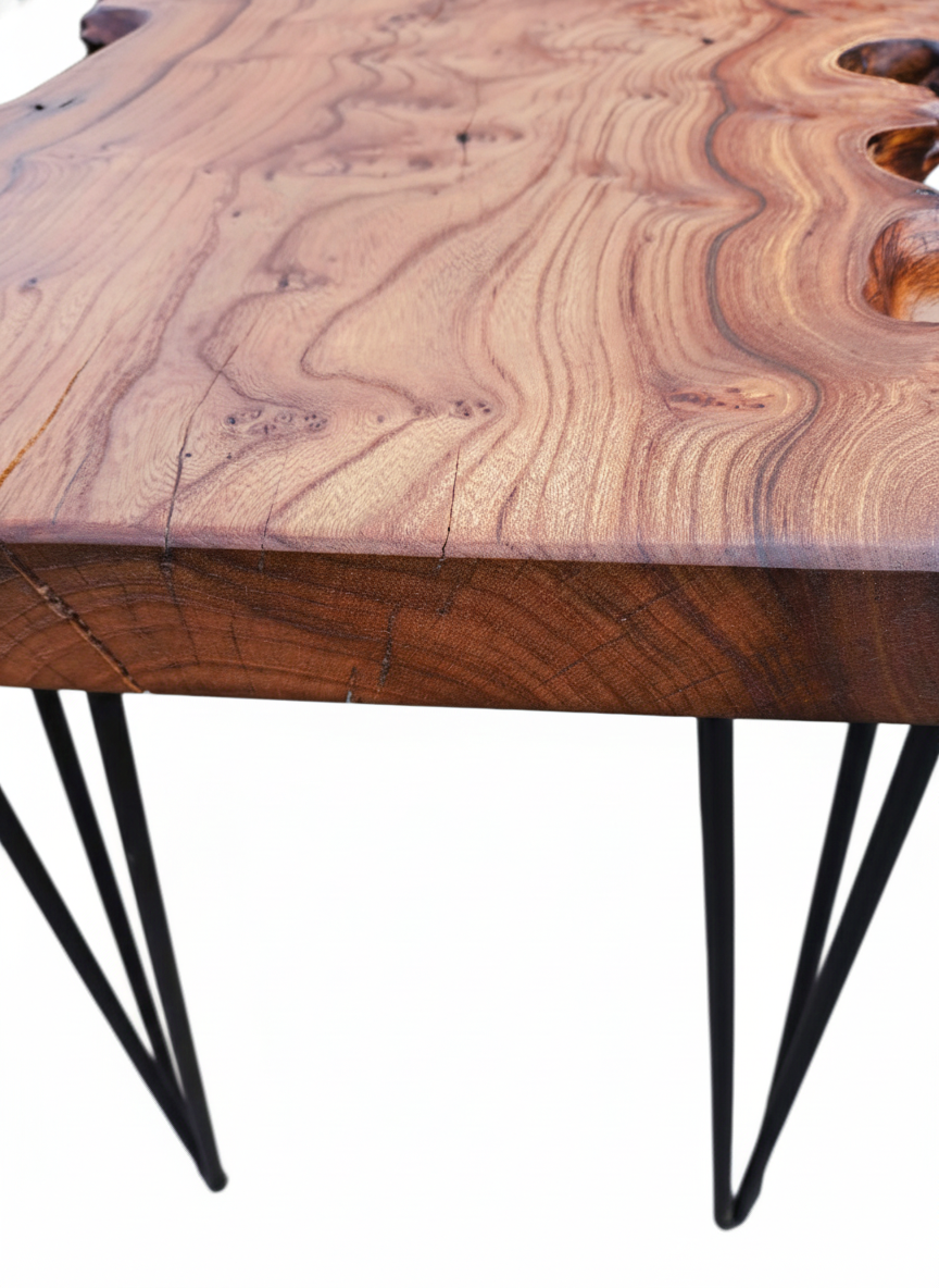 Bout de Canapé en Loupe d'Orme Massif