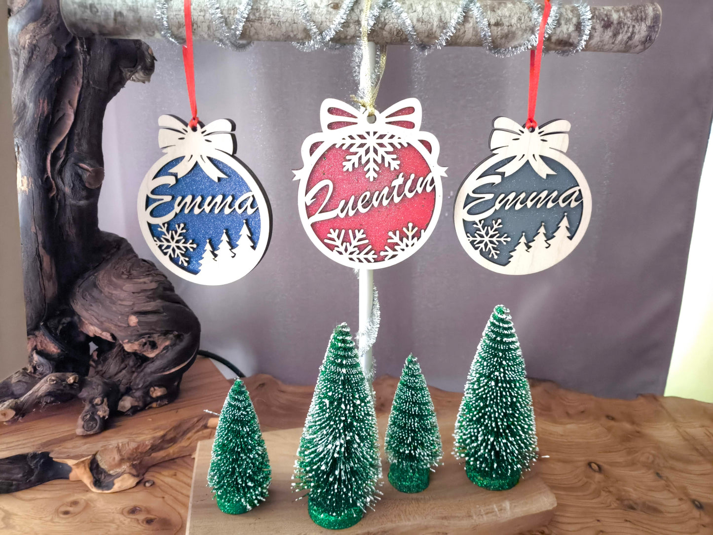 Boules de Noêl personnalisées en bois