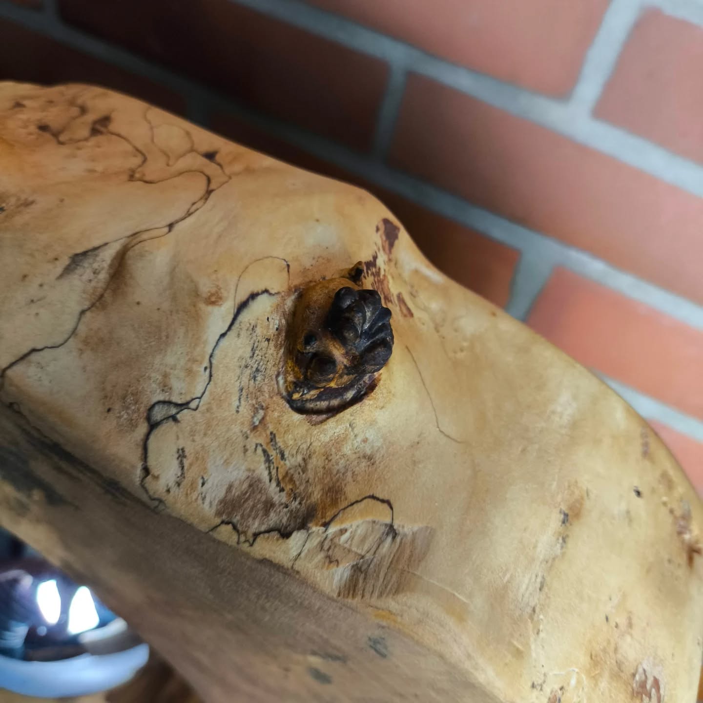 Lampe en bouleau échauffé sur socle en acacia