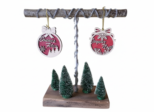 Boules Joyeux Noêl , Boules Bonne Fêtes, en bois