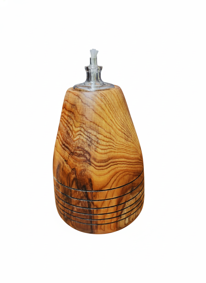 Lampe à Huile Artisanale en Bois - Décoration Authentique Fait Main