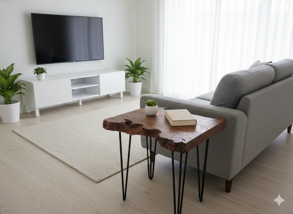 Bout de Canapé en Loupe d'Orme Massif