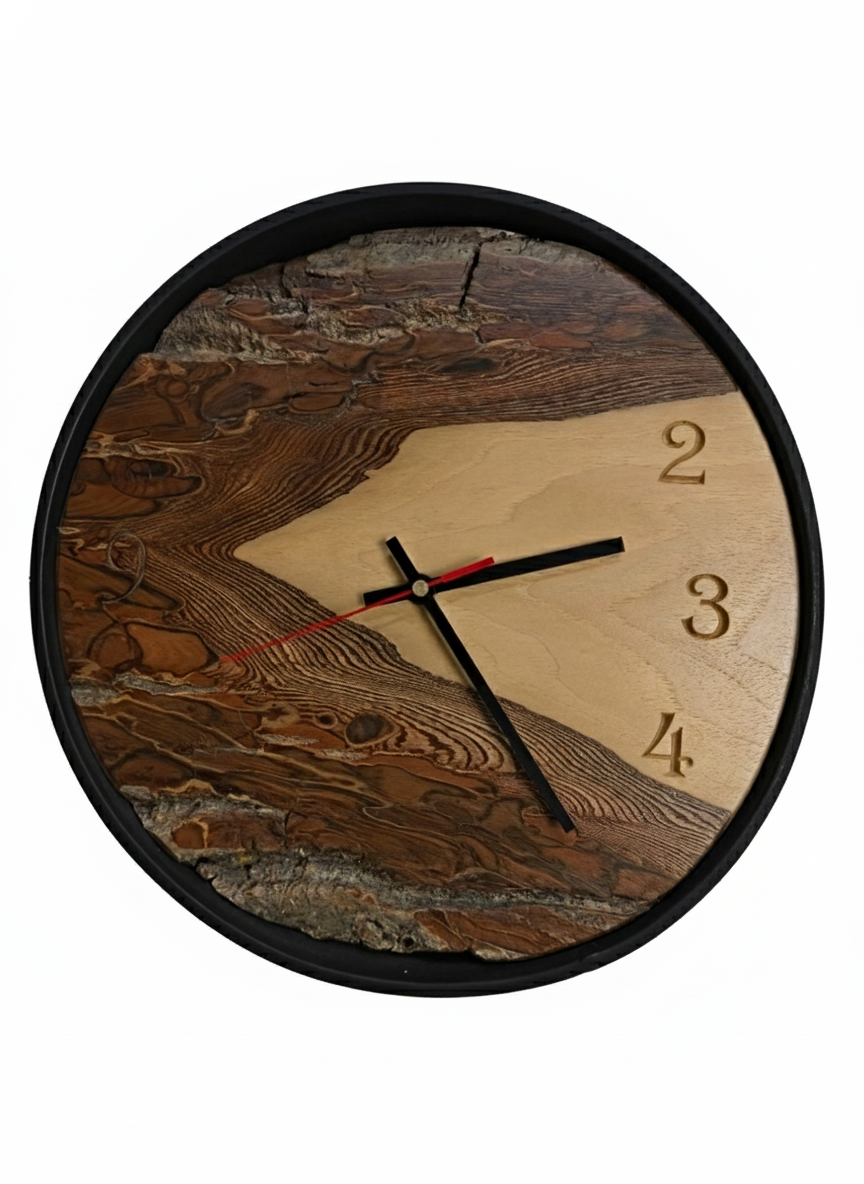 Horloge murale en noyer massif avec écorce naturelle