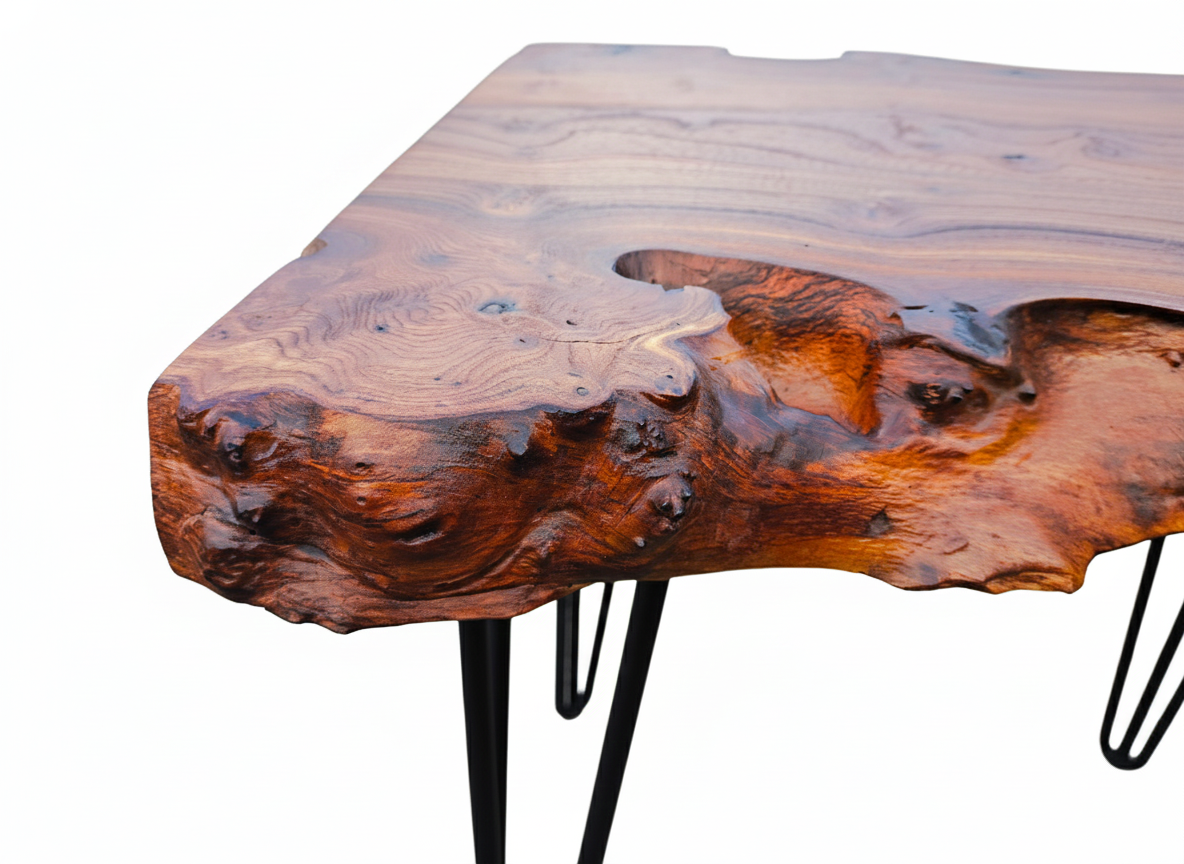 Bout de Canapé en Loupe d'Orme Massif