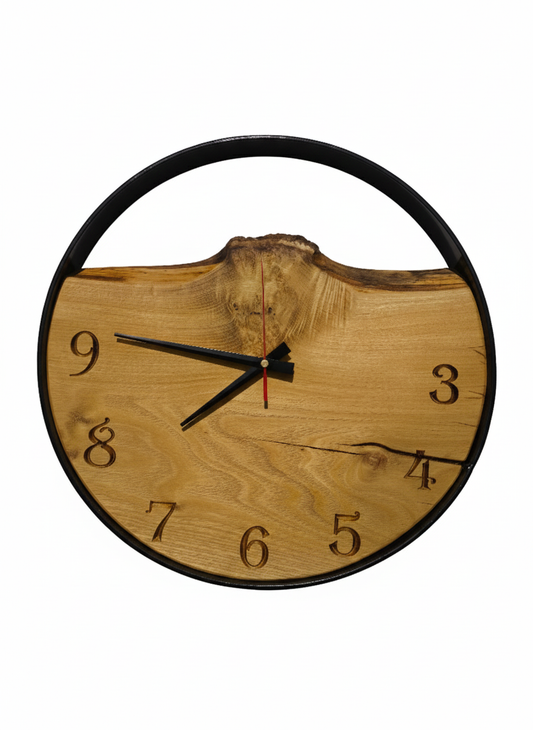 Horloge artisanale en bois et acier, Décoration naturelle, Bois Français
