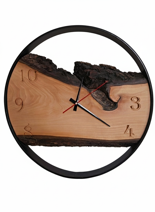 Horloge murale en bois naturel avec écorce