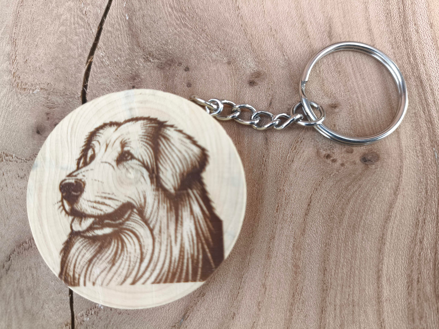 Porte-Clé Artisanal en Buis - Motif Chien