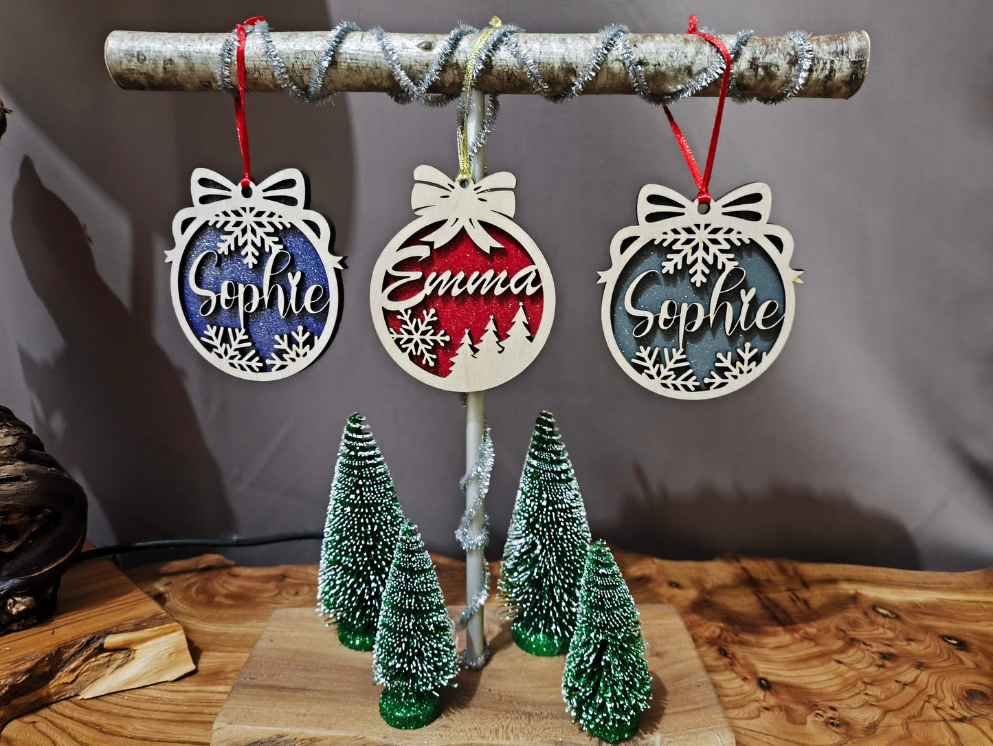 Boules de Noêl personnalisées en bois