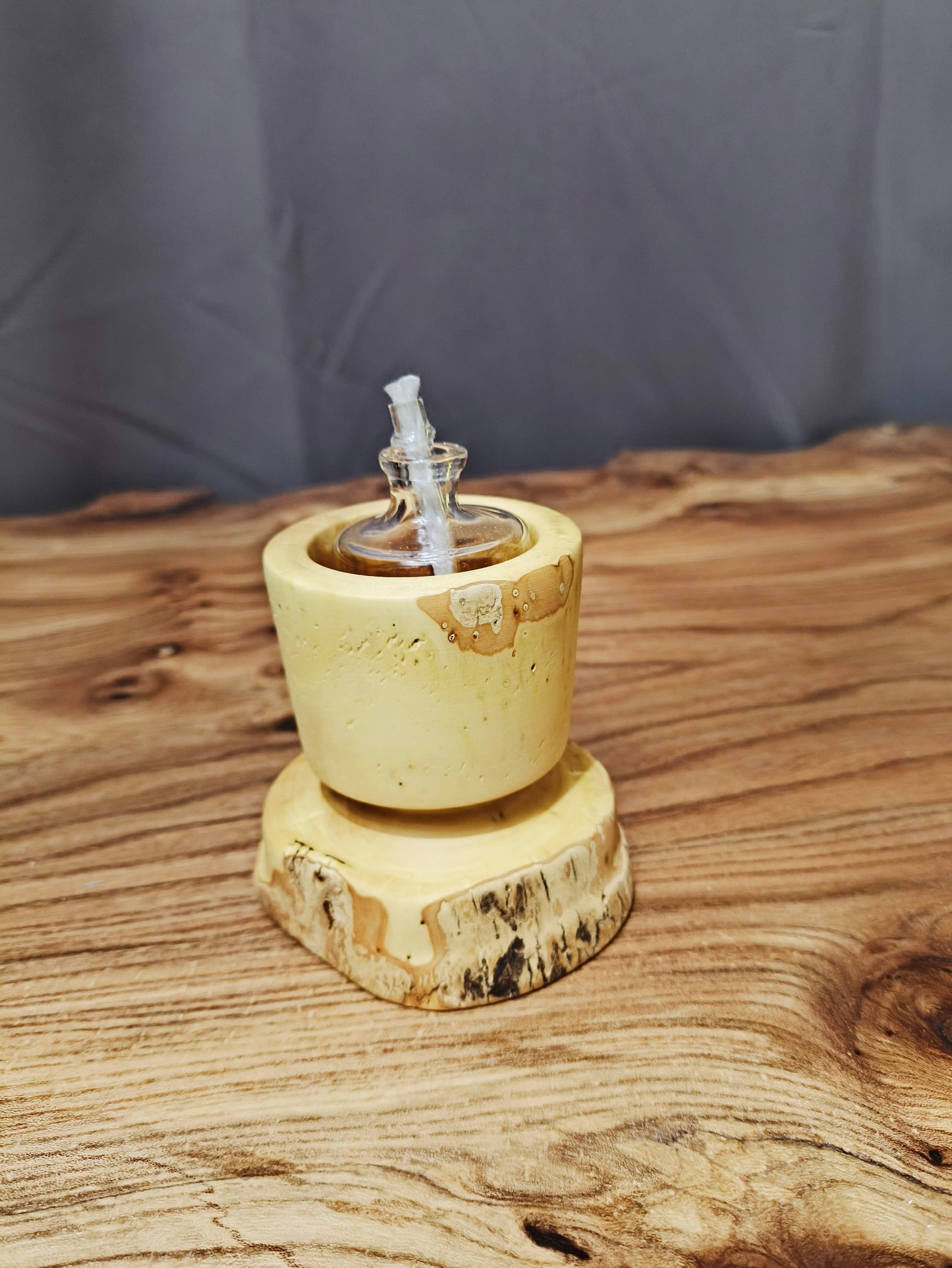 Lampe à Huile Artisanale en Bois - Décoration Authentique Fait Main