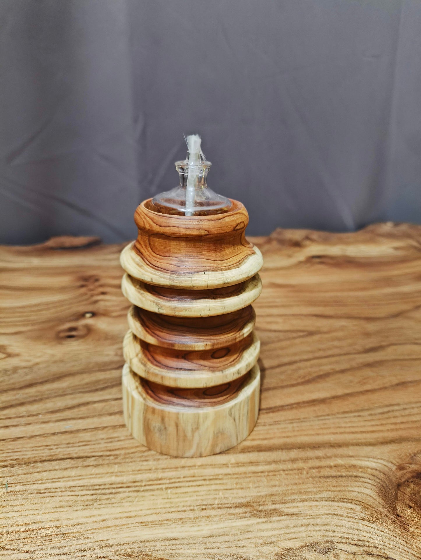 Lampe à Huile Artisanale en Bois - Décoration Authentique Fait Main