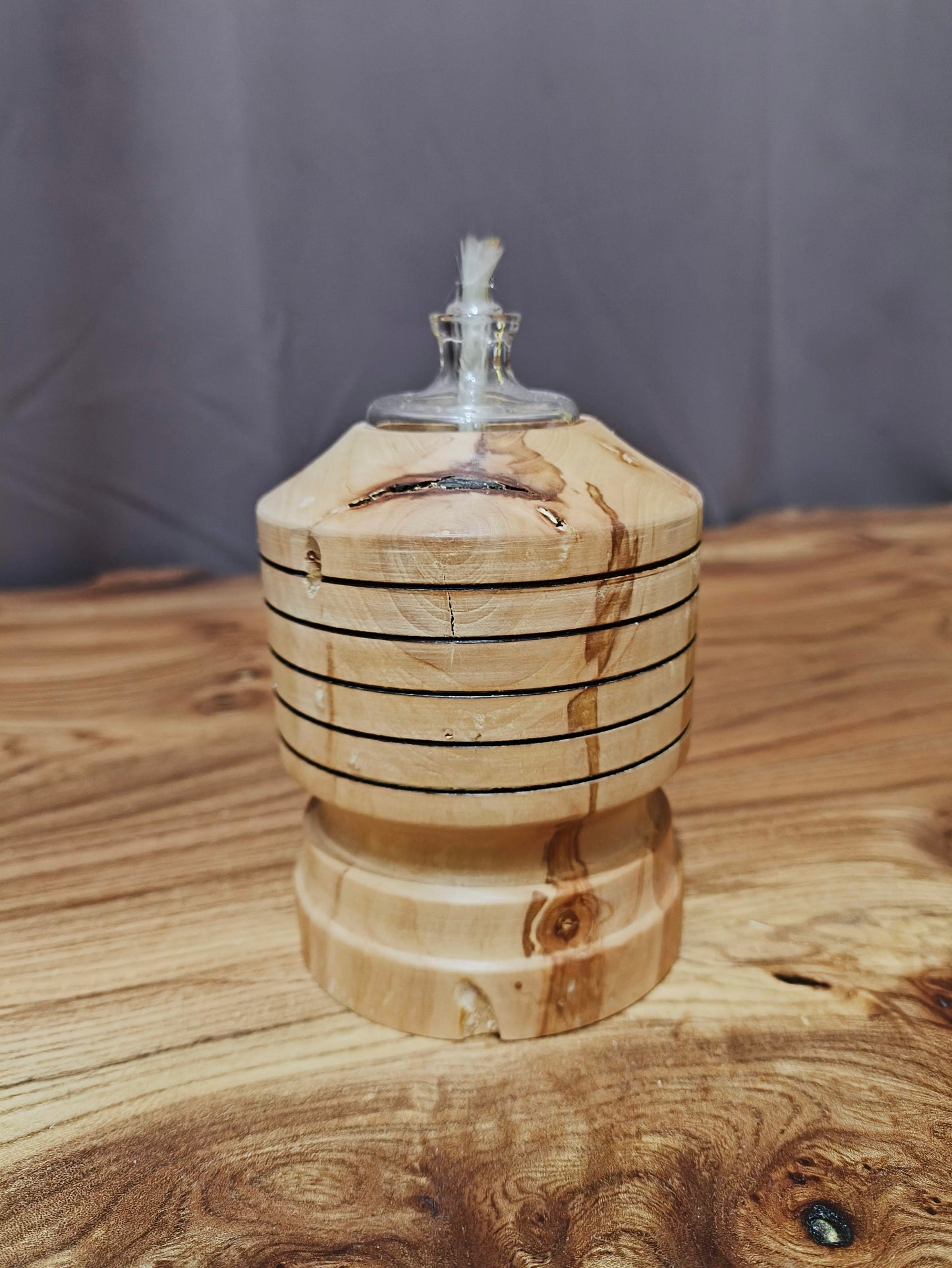 Lampe à Huile Artisanale en Bois - Décoration Authentique Fait Main