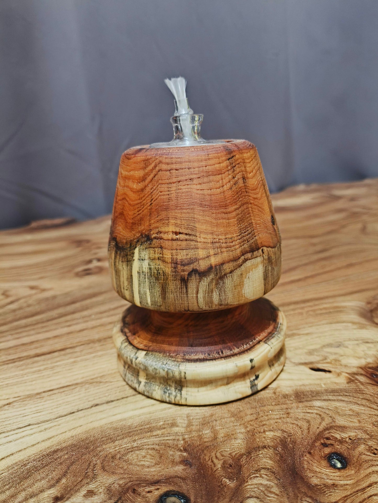 Lampe à Huile Artisanale en Bois - Décoration Authentique Fait Main