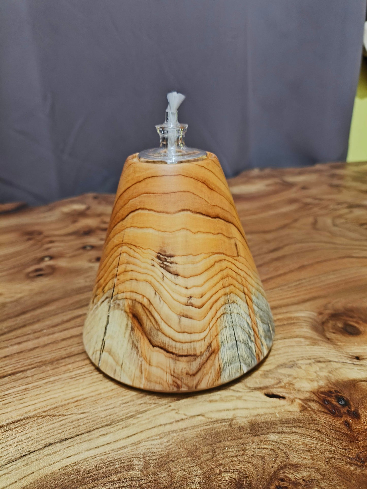 Lampe à Huile Artisanale en Bois - Décoration Authentique Fait Main
