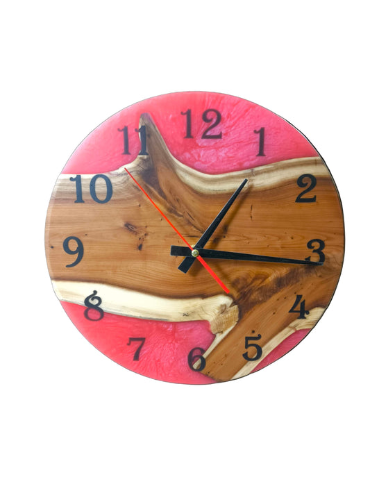 Horloge Murale en Résine Époxy et Bois d'If - 30 cm