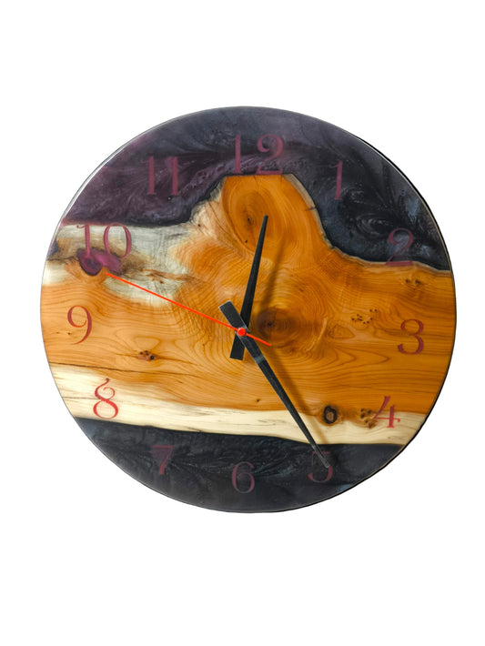 Horloge Murale en Résine Époxy et Bois d'If - 30 cm