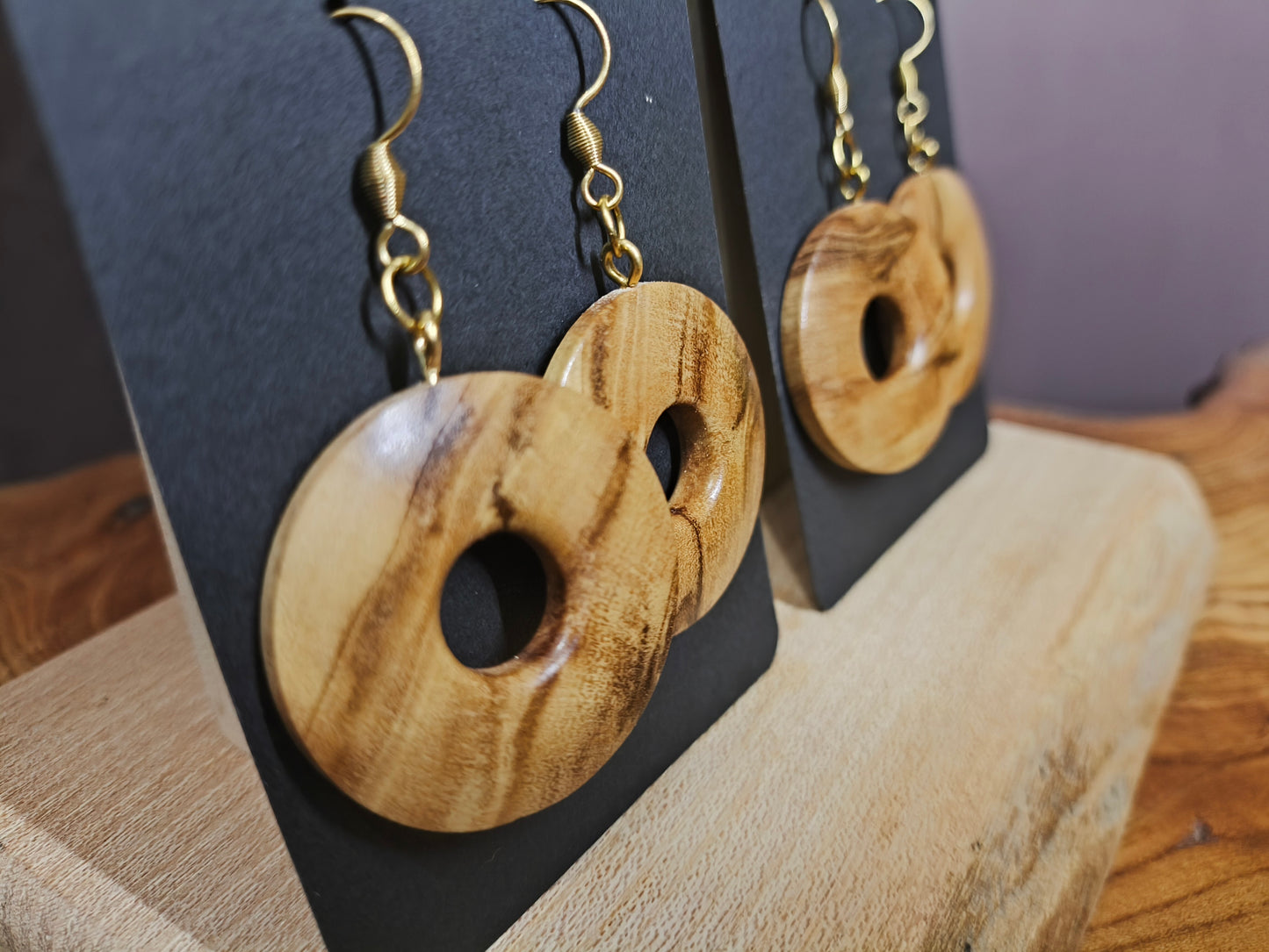 Boucles d'oreilles rondes en bois d'olivier 32 mm