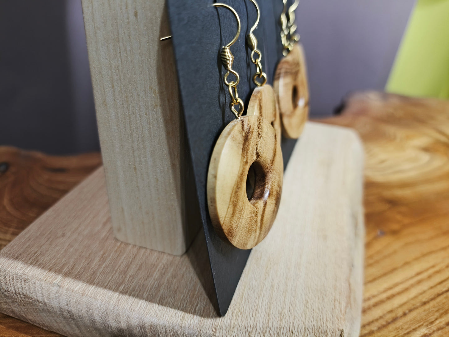 Boucles d'oreilles rondes en bois d'olivier 32 mm